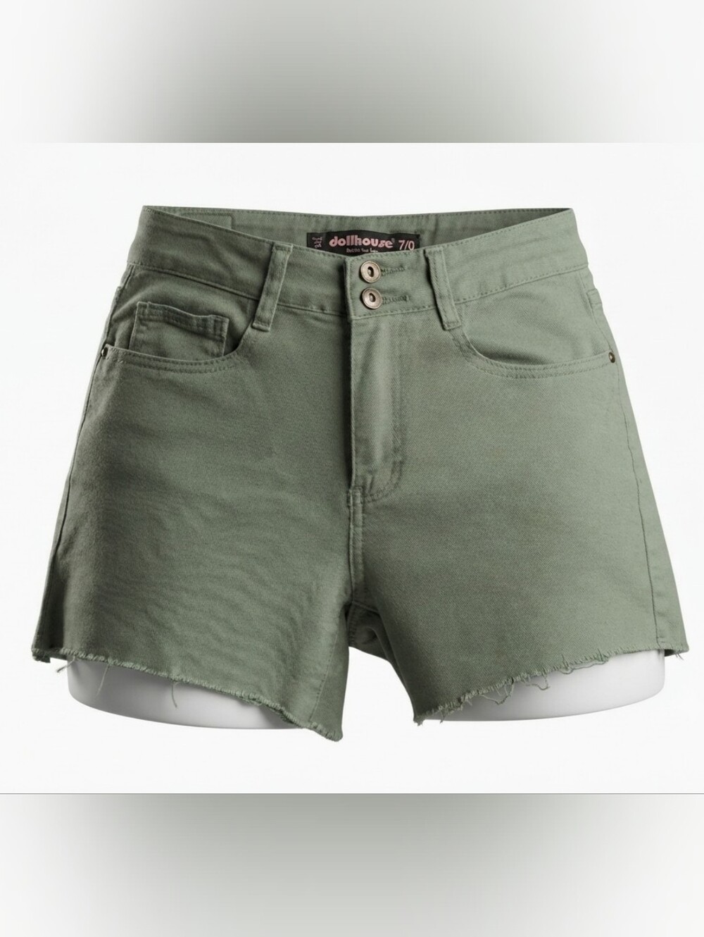 Shorts by Dollhouse - Olive Green Stretch Denim Size 7/8 Raw Hem Frayed Edge